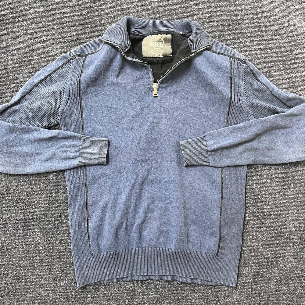 BKE‎ Sweater Mens Medium Blue Quarter Zip Mock Neck Athletic Fit Ribbed Pullover